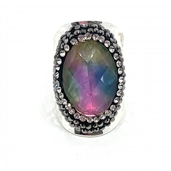 Dazzle shell silver rhinestone ring