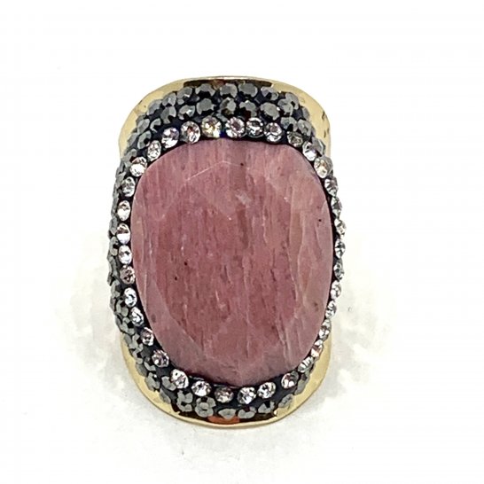 Golden rhodochrosite rhinestone ring