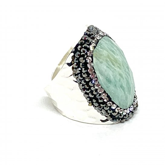 Amazonite silver rhinestone ring