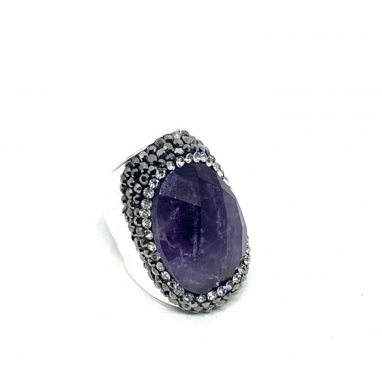 AMETHYST SILVER RHINESTONE RING