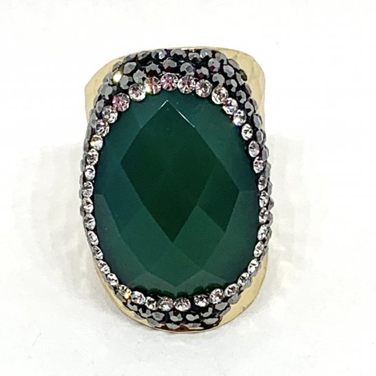 GOLDEN STRASS RING GREEN AGATE