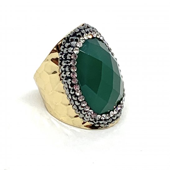 GOLDEN STRASS RING GREEN AGATE