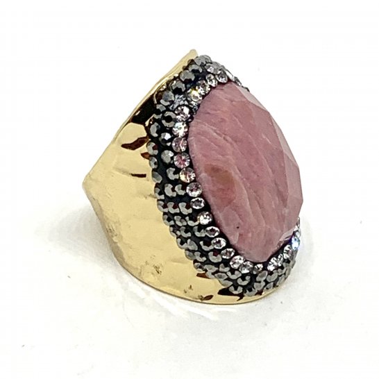 Gouden rhodochrosiet strass ring