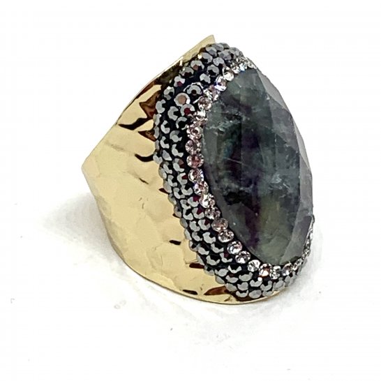 LABRADORITE GOLD RHINESTONE RING