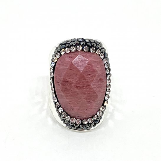 Rhodochrosiet zilveren strass ring