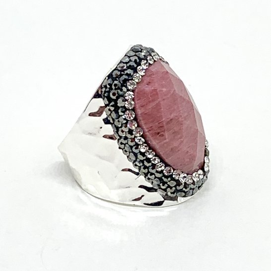 Rhodochrosiet zilveren strass ring