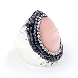 Bague Argenté Strass avec Pierre NACRE ROSE