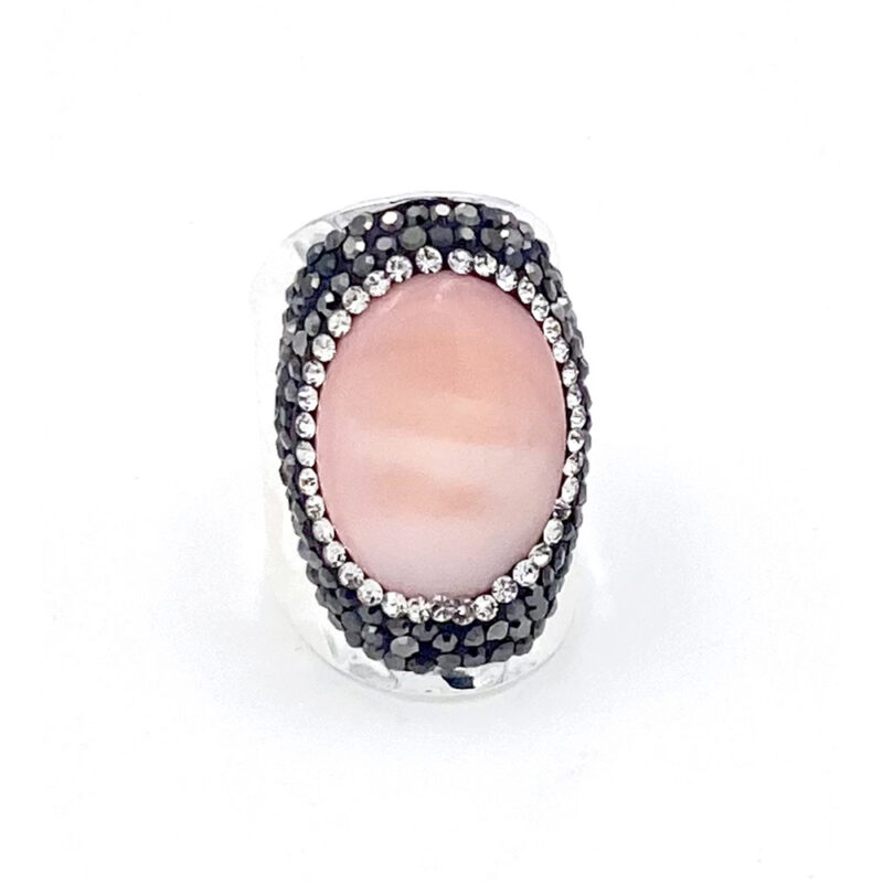 Bague Argenté Strass avec Pierre NACRE ROSE